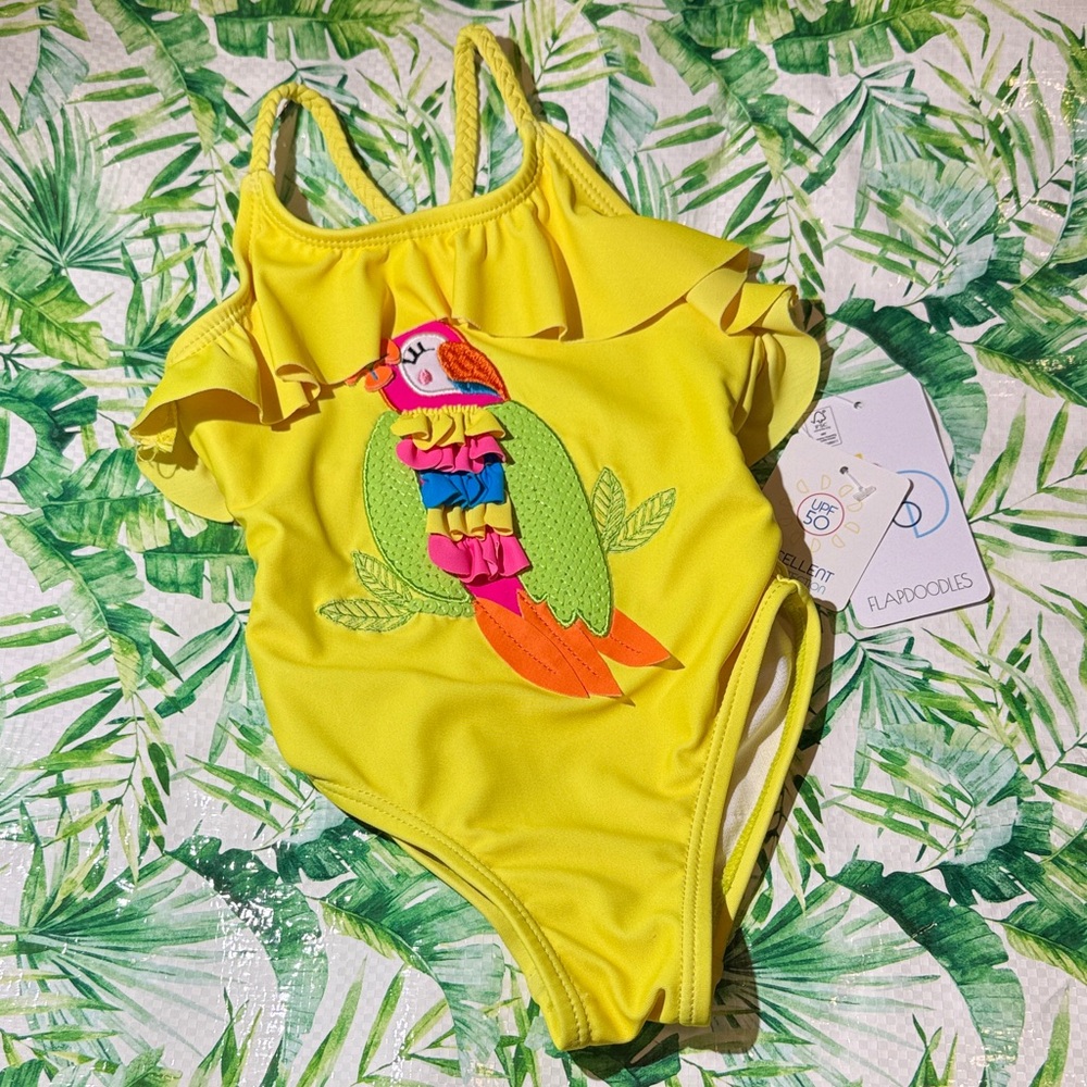 Flapdoodles Yellow Parrot One Piece Swimsuit